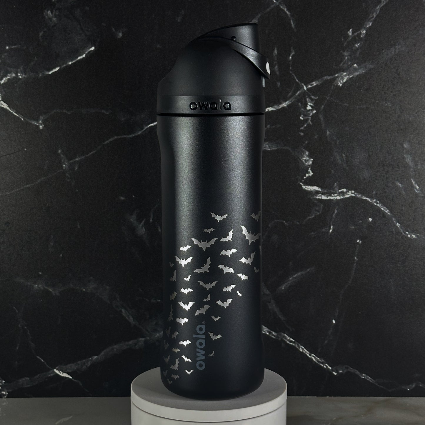 Halloween Black 24oz Owala Freesip Engraved Bottles | Spider Web, Bats, Skeletons, and More!