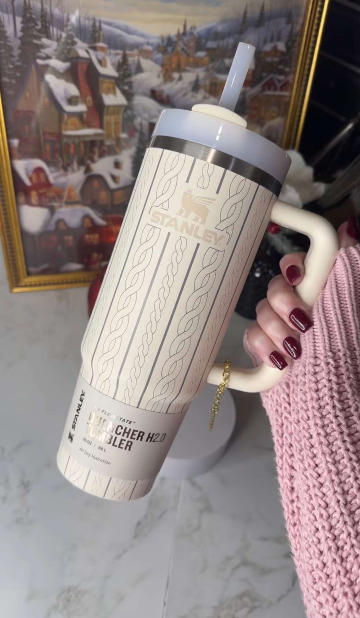 Winter 30oz Stanley Quencher Engraved Tumblers Holiday Cozy Collection | Sweater, Bow, & Snowflake Design