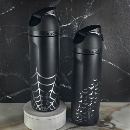 Halloween Black 24oz Owala Freesip Engraved Bottles | Spider Web, Bats, Skeletons, and More!