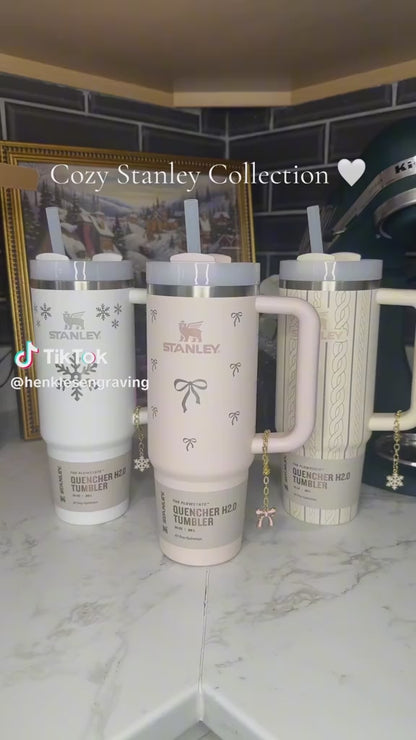 Winter 30oz Stanley Quencher Engraved Tumblers Holiday Cozy Collection | Sweater, Bow, & Snowflake Design