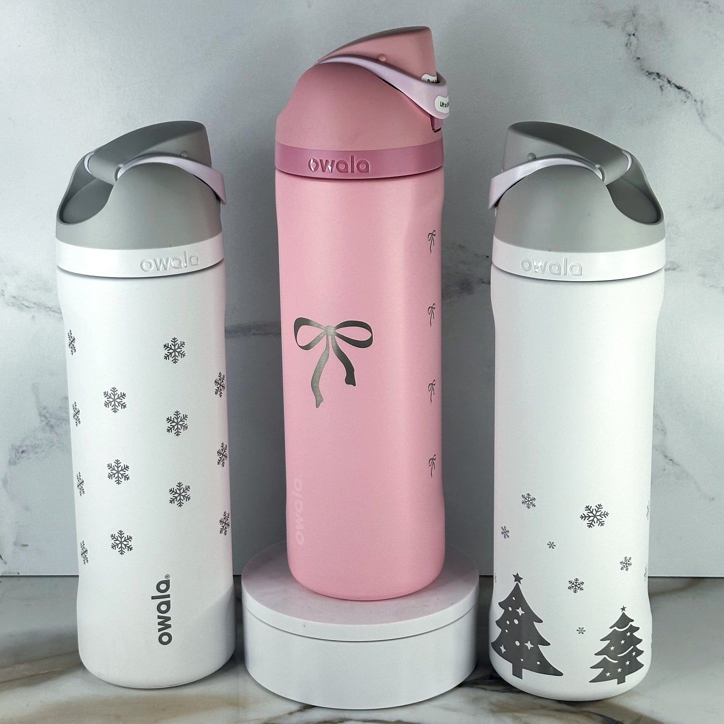 Winter 24oz Coquette Engraved Bottles Holiday Cozy Collection | Snowflake, Bow, Christmas Tumblers